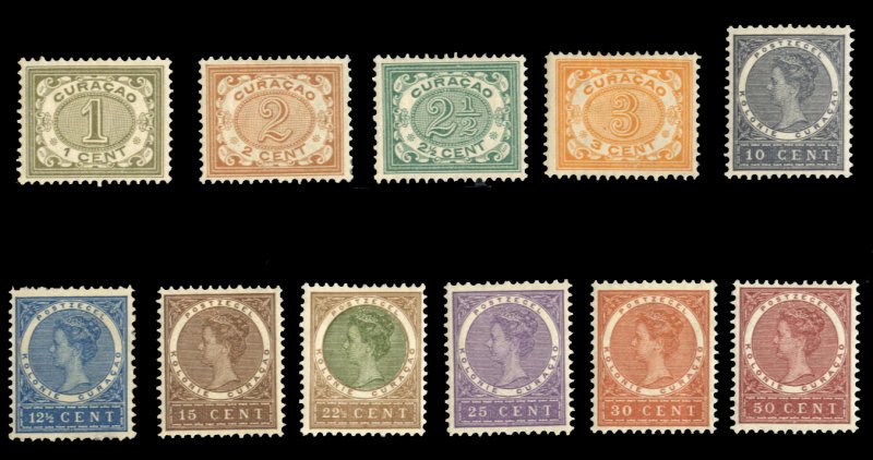 Netherlands Colonies, Netherlands Antilles #30/40 Cat$218, 1904-8 1-c50c, wit...