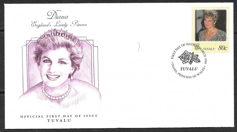 TUVALU 1998 Princess Diana Issue Sc 762c Cachet FDC