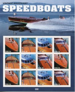 UNITED STATES SCOTT #4160/63 SPEEDBOATS SHEET MINT NEVER HINGED