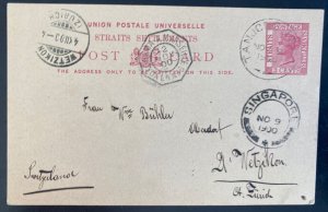 1900 Straits Settlements Stationery Postcard Cover To Switzerland