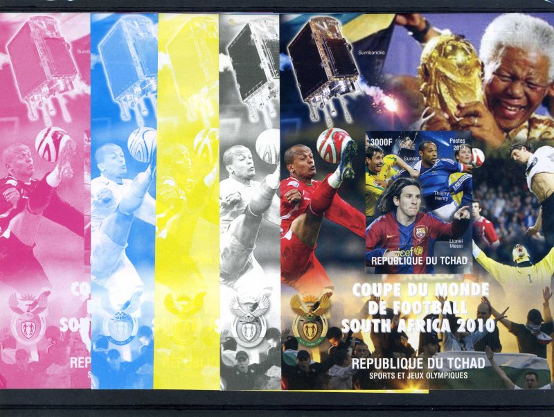 Chad 2010 MESSI Football World Cup South Africa (4) Color Proofs + original VF