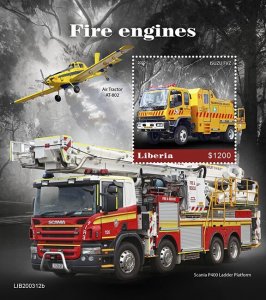 LIBERIA - 2020 - Fire Engines - Perf Souv Sheet -Mint Never Hinged