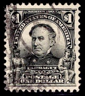 US Stamp #311 $1 Black Farragut USED SCV $90