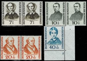 Germany 1955,Sc.#B344-7 MNH Welfare, one stamp with plate number 2