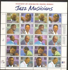 US #2983-92 Mint Sheet Jazz Musicians 