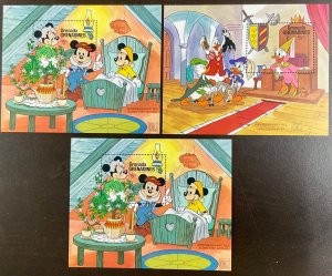 Grenada Grenadines 3 Disney Mickey’s Andersen Fairy Tale Souvenir Sheets 1987