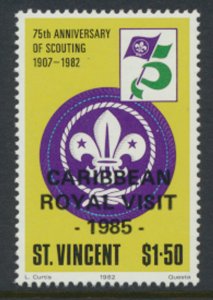 St. Vincent  SC# 890  MNH  OPT Royal Visit  1985 see detail & scan