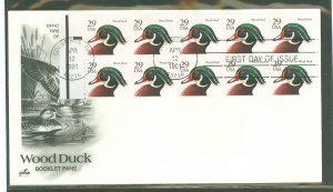 US 2484a 1991 29c wood duck pane of ten on unaddressed cacheted FDC