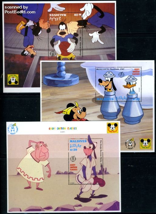 Maldives 1992, 60 years Goofy 3 s/s, MNH