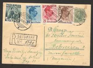 ROMANIA TO HUNGARY - REGISTERED POSTCARD - MULTI-FRANKED - 1939.