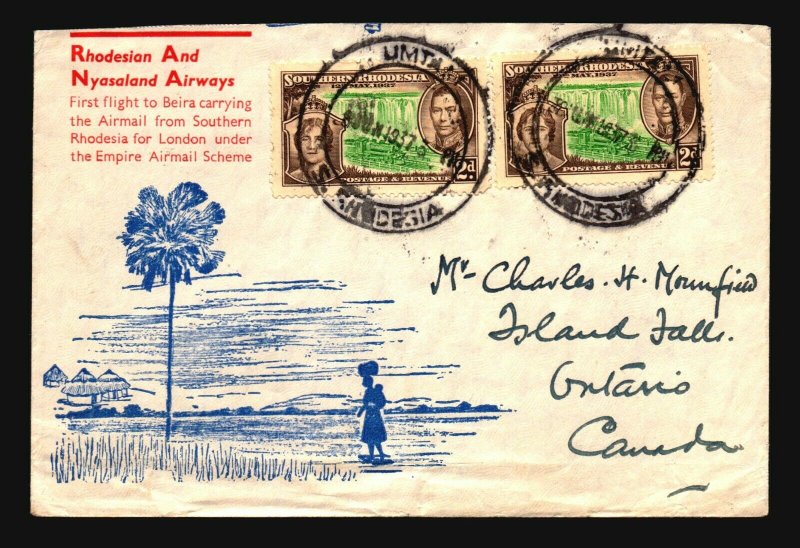 Southern Rhodesia 1937 FFC to Beira & Canada - Z17994