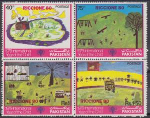 XG-AN730 PAKISTAN - Paintings, 1980 Children, Riccione, Block Of 4 MNH Set