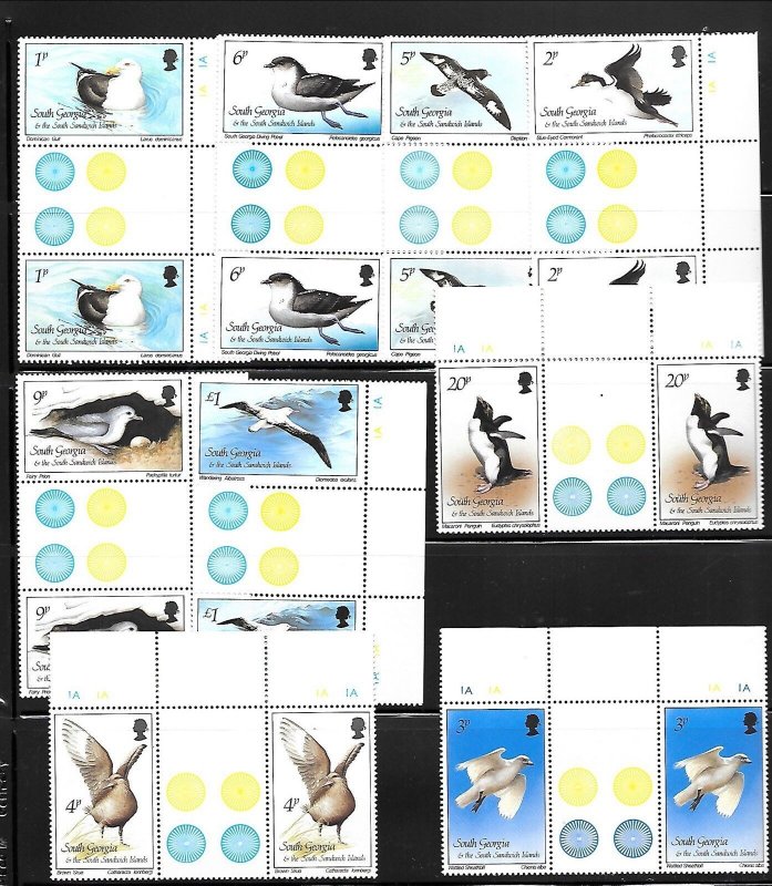 SOUTH GEORGIA Sc 109-23 NH GUTTER PAIRS OF 1987 - BIRDS. Sc$80 