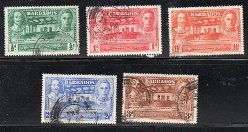 Barbados Sc 202-6 1939 General Assembly stamp set used