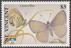 St. Vincent 1992 MNH Sc 1668 $3 Cassius Blue Butterflies