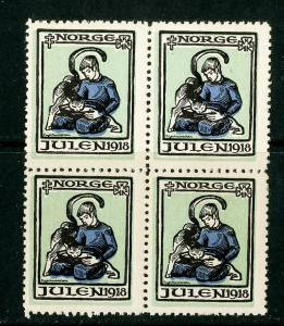 Norway Stamps 1918 Xmas Seal XF OG NH Block