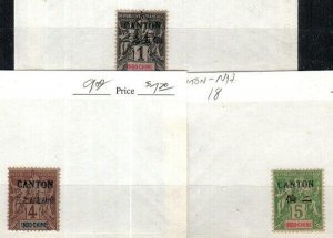 French Offices in China-Canton Scott 15, 17, 18 Mint NH [TH996]