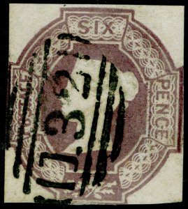 SG58, 6d mauve, CUT SQUARE, FINE USED. Cat £1000. WMK REVERSED