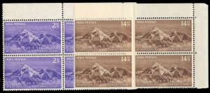 India #244-245 Cat$74, 1953 Mount Everest, set of two in blocks of four, neve...