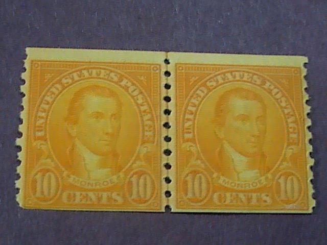 U.S.# 603-MINT/NEVER HINGED----JOINT LINE PAIR----ORANGE----MONROE----1924