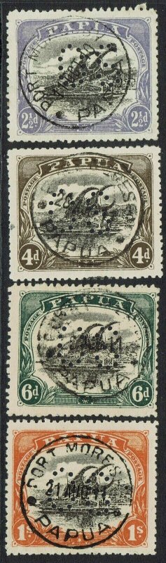 PAPUA 1910 LAKATOI LARGE PAPUA OS 2½D TO 1/- WMK UPRIGHT PERF 12½ USED/CTO