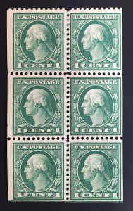 US #498e MHOG F/VF Booklet Pane of 6 (P11) 1917 Washington