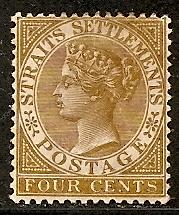 Straits Settlements 44 Mint OG 1883 4c bis brn Victoria