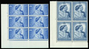 Great Britain 1948 KGVI Silver Wedding set in cylinder blocks MNH. SG 493-494.