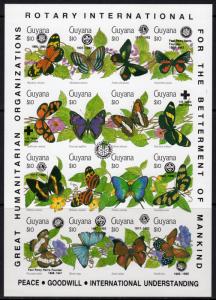 Guyana 1991 Sc#2423  Lions/Rotary/Butterflies BLACK OVPT.Shlt. ERROR IMPERF.MNH