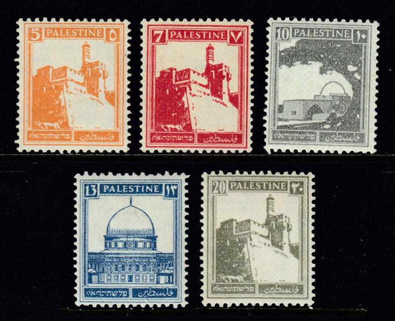 PALESTINE — SCOTT 67//77 — 1927 PICTOR. W/VERT. RIBBED PAPER — MH — SCV $35.25