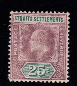 Straits Settlements Scott 117 MH*  25 cent KEVII on Ordinary Paper