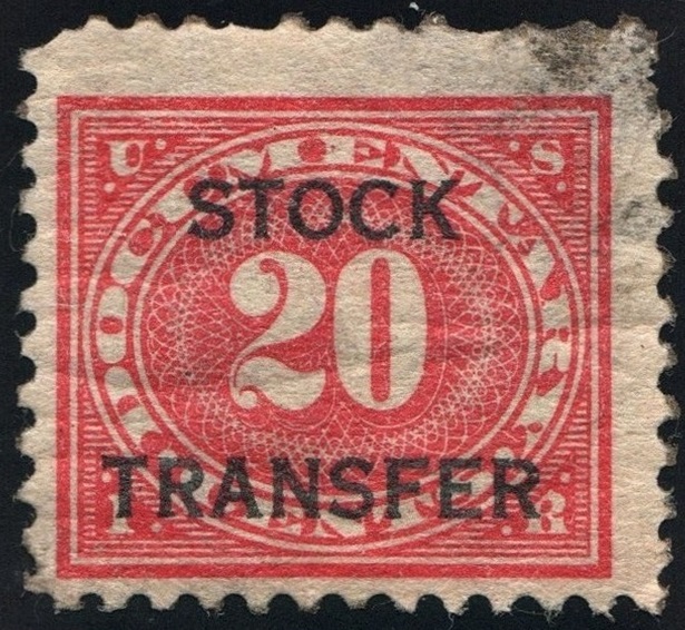 RD6 20¢ Stock Transfer Stamp (1918) Used United States, Revenues