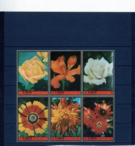 AJMAN 1972 EUROPEAN FLOWERS SHEET OF 6 STAMPS PERF. MNH