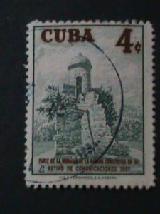 ​CUBA-1957-SC#585 FORTIFICATION-HAVANA-USED-VF-67 YEARS OLD STAMP-FANCY CANCEL