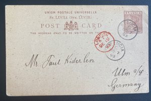 1893 St Lucia Postal Stationery Postcard Cover To Ulm Germany