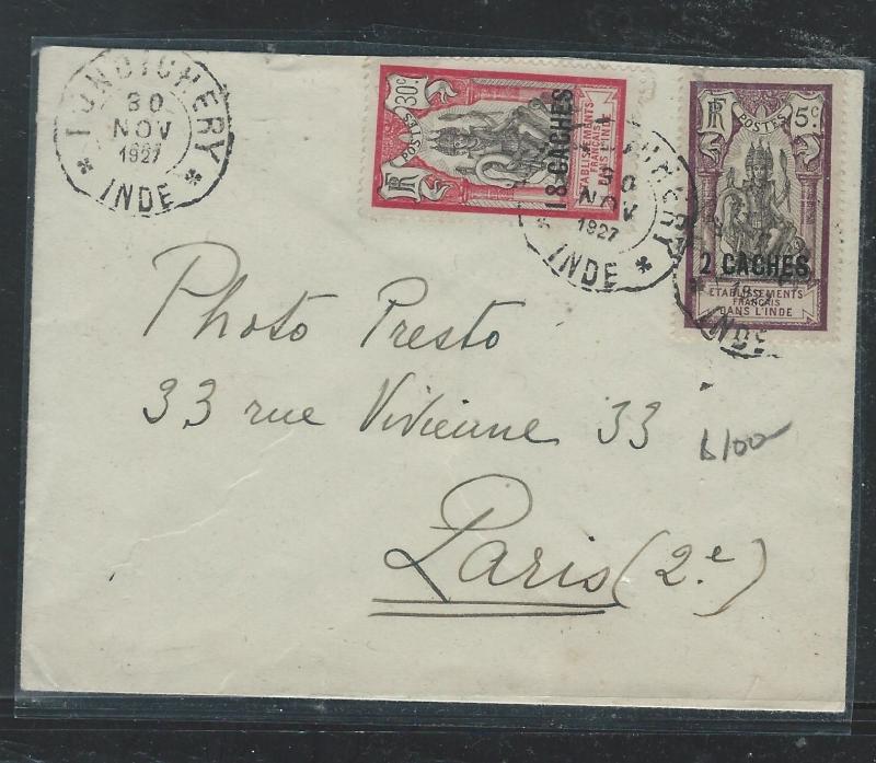 FRENCH INDIA (PP0110B) 1927 2C/5C+12C/30C COVER TO PARIS