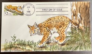 2482 Ham hand painted cachet Bobcat FDC 1989