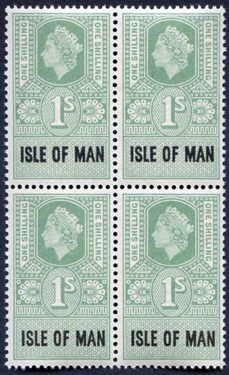 Isle of Man 1960 QEII 1/- Revenue Stamp U/M Block of Four