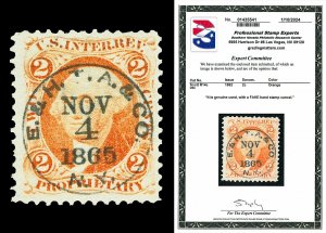 Scott R4c 1862 2c Orange First Issue Revenue Used VF Cat $70 with PSE CERT