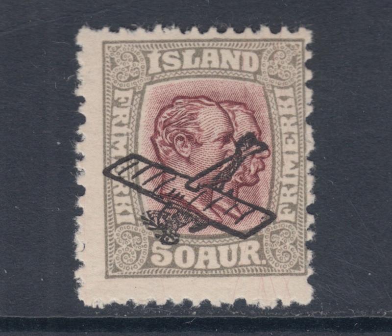 Iceland Sc C2 MLH. 1929 Airplane Airmail ovpt on 50a Kings