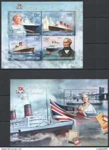 2013 Central Africa Transport Ships Liners White Star-Cunard Kb+Bl ** Ca680