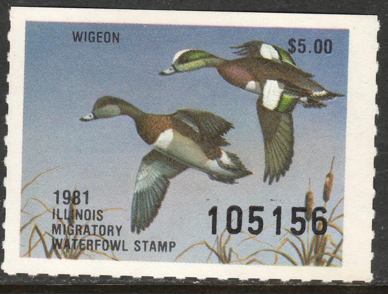 U.S.-ILLINOIS 7, STATE DUCK HUNTING PERMIT STAMP. MINT, NH. VF