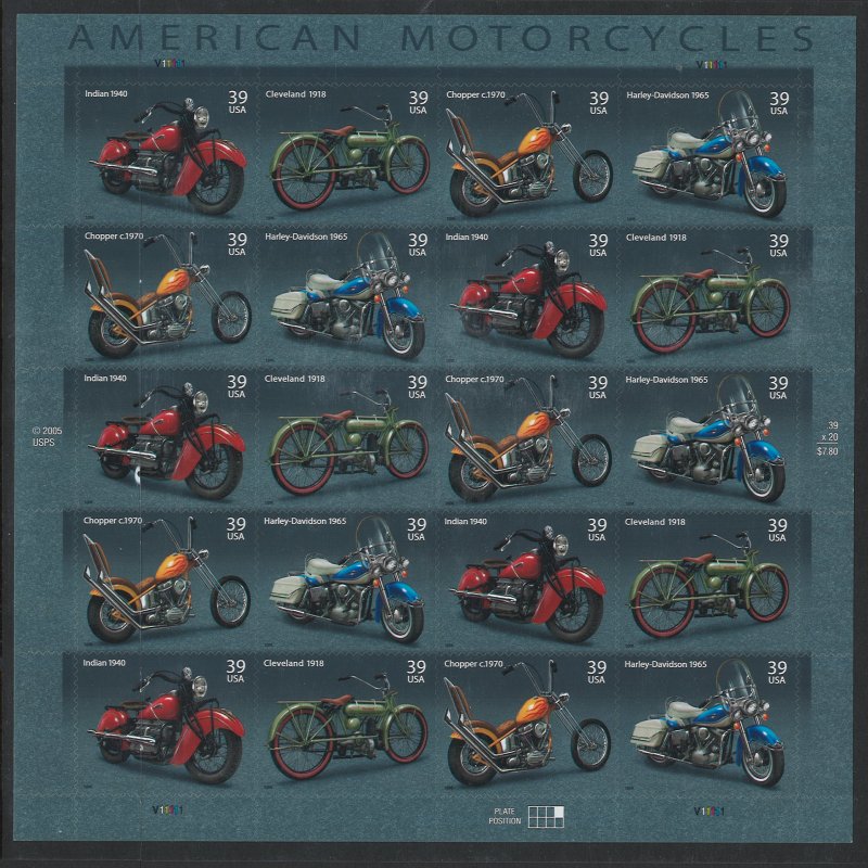 US Scott 4088 Sheet of 20! Motorcycles!