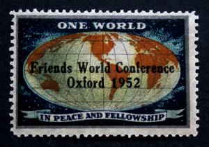 GB Cinderella Stamp Friends World Conference Oxford 1952 One World