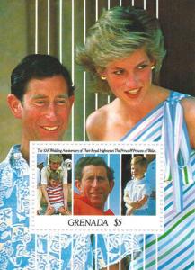 Grenada- 1991 10th Wedding Anniversary Stamp- souvenir sheet SC#2015