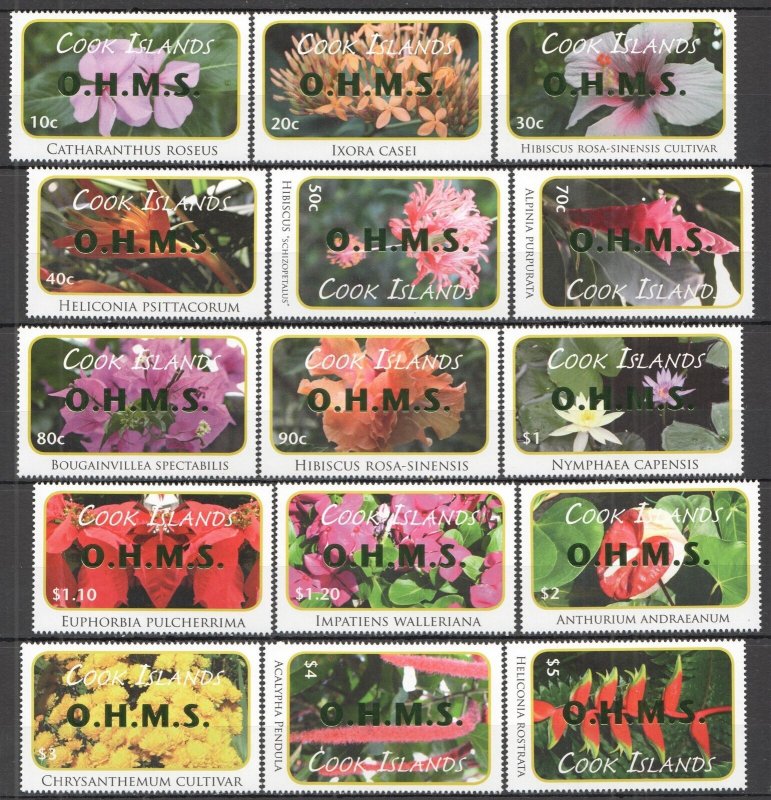 Ft355 2010 Cook Islands Flowers Flora ! Green Foil Overprint O.H.M.S Set Mnh