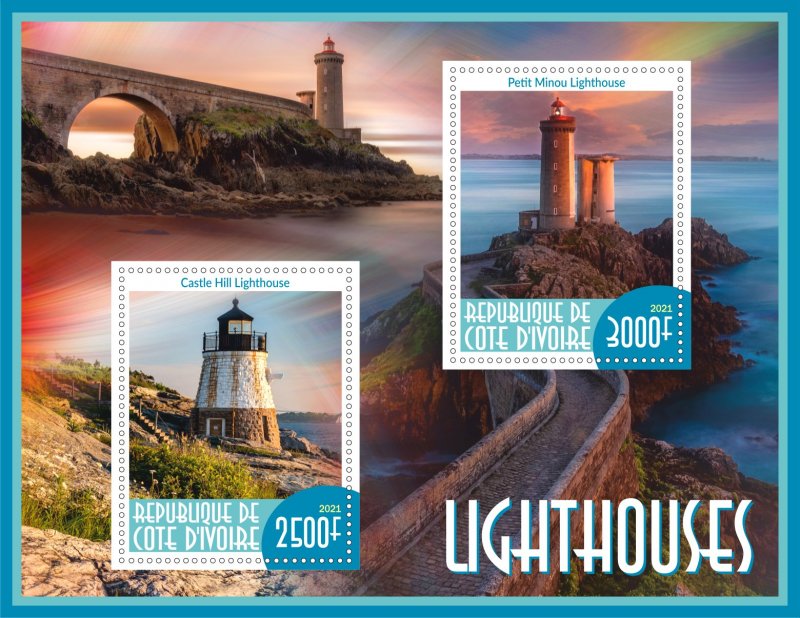 Stamps. LIghthouses 1+1 sheets perf 2021 year Ivory Coast