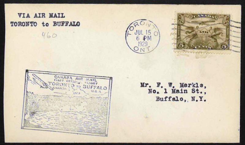 CANADA 1929 Toronto, Canada to Buffalo, U.S.A. FFC 