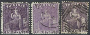 TRINIDAD 1863 BRITANNIA 4D 3 SHADES WMK CROWN CC PERF 12½ USED