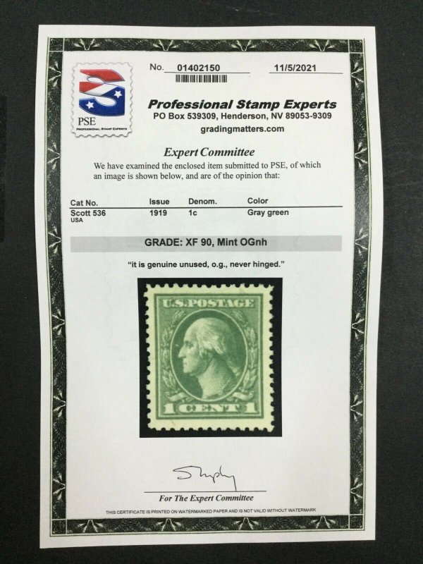 MOMEN: US STAMPS #536 MINT OG NH PSE GRADED CERT XF-90 LOT #74467